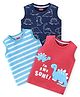 Babyhug 100% Cotton Knit Sleeveless T-Shirts with Stripe & Dino Graphics Pack of 3 - Multicolor