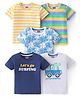 Babyhug Cotton Knit Half Sleeves Croc Surfing Theme Print T-Shirts Pack of 5 - Multicolour