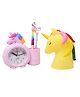 PARTEET Combo Pack of Unicorn Alarm Clock With Pen Stand, Unicorn Lamp, Unicorn Glitter Pen and Pencil for Kids Room Decoration/decor (Pack of 4 Items)