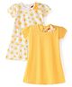 Babyhug Single Jersey Knit Half Sleeves Sunshine Printed Frocks with Bow Applique Pack of 2 - White & Yellow