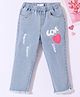 Mark & Mia Cotton Lycra Denim Full Length Jeans With Heart Graphic & Tearing Detailing - Light Blue