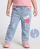 Mark & Mia Cotton Lycra Denim Full Length Jeans With Heart Graphic & Tearing Detailing - Light Blue