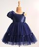 Bluebell Woven Sequined Tiered  Party Frock with Floral Applique - Navy Blue