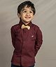 Polka Tots Cotton Full Sleeves Solid Shirt With Bow Tie Up  - Maroon