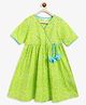 Campana 100% Cotton Half Sleeves Bandhani Designed Angrakha Style Kurta - Lime Green & Turquoise Blue