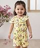 Babyhug Rayon Woven Sleeveless Unicorn Printed & Frill Detailing Jumpsuit- Yellow