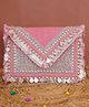 Fabbhue Women's Hand Embroidered Pink Embellished Box Clutch - Pink