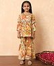 READIPRINT Three Fourth Sleeves Floral Printed Lace Embellished Coordinating Kurta & Sharara - Beige