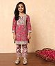 READIPRINT Three Fourth Sleeves Floral Printed Lace Embellished Kurta & Pant - Pink