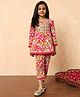 READIPRINT Three Fourth Sleeves Floral Printed Lace Embellished Kurta & Pant - Pink