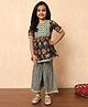 READIPRINT Half Sleeves Floral Printed Mirror Work Embroidered Kurta & Sharara - Navy Blue