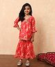 READIPRINT Cotton Frilled Three Forth Sleeves All Over Floral Printed Kurta With Sharara - Pink