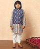 READIPRINT Full Sleeves Striped Kurta & Pyjama With Flower Printed Nehru Jacket - Blue