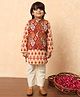 READIPRINT Full Sleeves Floral Motif Printed Kurta & Pyjama With Nehru Jacket Set - Maroon
