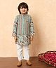 READIPRINT Full Sleeves Paisley Printed Kurta  Pyjama With Striped Nehru Jacket - Cream & Blue