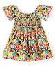 Babyhug Rayon Woven Half Sleeves Printed Frock With Smoky Detailing - Multicolour
