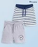 Honeyhap Premium Cotton Mid Thigh Shorts With Bio Finish Football Print Pack Of 2 - Bright White & Grey