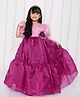 KID1 Half Puff  Sleeves Colour Blocked & Flower Applique Detailed Flared Gown - Pink