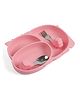  Suction Base Silicone Plate With Spoon & Fork, Baby Feeding Set  - Pink