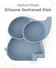  Silicone Suction Dish  Sectioned Baby Plate  100% Silicone- Elephant Shape Blue