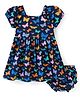 Babyhug Single Jersey Knit Half Sleeves Butterfly Printed Frock with Bloomer - Navy Blue