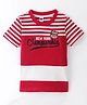 Teddy Sinker Cotton Knit Half Sleeves T-Shirt with Stripe & Text Print - Red