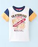 Teddy Sinker Cotton Knit Half Sleeves T-Shirt with Stripe & Text Print - White & Golden