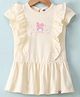 Teddy Cotton Sinker Knit Half Sleeves Frock with Frill Design &  Bunny Print - Yellow