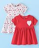 Babyhug Single Jersey Knit Half Sleeves Frock Heart Print Pack of 2 - Red & White