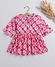 The Magic Wand Three Fourth Bell Sleeves Motif Printed With Tassel Detailed Top - Fuchsia Pink