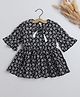 The Magic Wand Three Fourth Sleeves Floral Swirl Printed With Tassels Detailed Top - Black