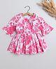 The Magic Wand Three Fourth Bell Sleeves Leaves Printed With Tassels Detailed Top - Pink