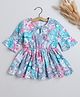 The Magic Wand Three Fourth Bell Sleeves Leaves Printed With Tassels Detailed Top - Blue & Grey