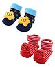 MumsLap Pack Of 2 Star & Bugs Applique Detailed Anti Skid Socks - Multi Colour
