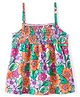 Babyhug 100% Cotton Knit Sleeveless Top With Smocking & Floral Print - Multicolor