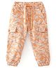 Babyhug Cotton Lycra Woven Full Length Stretchable Tropical Print Pant - Light Orange