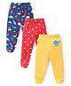 Babyhug Interlock  Cotton Knit  Footed Bootie Leggings Star & Dino Print Pack of 3 - Blue Red & Yellow