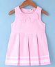 ToffyHouse 100% Woven Cotton Yarn Dyed Sleeveless Striped Frock With Bow - Pink