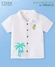 Babyoye  Cotton Linen Woven Half Sleeves Solid Shirt with Pineapple Embroidery & Tree Print - White