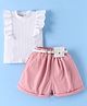 Kookie Kids Sleeveless Top & Shorts Set Solid Colour - White & Pink