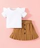 Kookie Kids Half Sleeves Top & Skirt Solid Colour - White & Brown