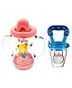 Kritiu Baby Sippy Spout Cup With Handles 200 ml & Fruit Feeder Nibbler Combo Of 2 - Pink & Blue