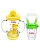 Kritiu Baby Sippy Spout Cup With Handles 200 ml & Fruit Feeder Nibbler Combo Of 2 - Yellow & Green