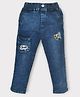 Kiwi Cool Text Embroidered Jeans - Dark Blue