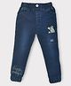 Kiwi Text & Monster Embroidered Jeans - Blue
