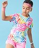 Pine Active Half Sleeves High Stretch T-Shirt Abstract Print - Multicolour