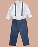 Pantaloons Baby Cotton Full Sleeves Seamless Printed With Suspender Mock Style Shirt & Pant - White