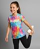 Pine Active  Half Sleeve High Stretch   T-Shirt with Water Colour Effect Text Print - Multicolor