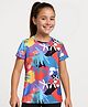 Pine Active Half Sleeves High Stretch T-Shirt Leaf Print- Multicolour