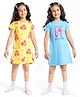Honeyhap Premium 100% Cotton Single Jersey With Bio Finish Nighty Pack Of 2 - Lemon Yellow & Blue Elixir